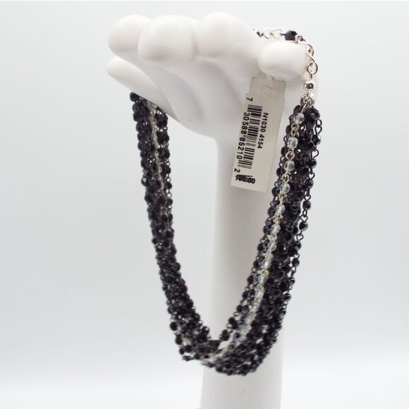 Vintage Carolee Black and Clear Multistrand Beaded Choker Necklace - Picture 3 of 11